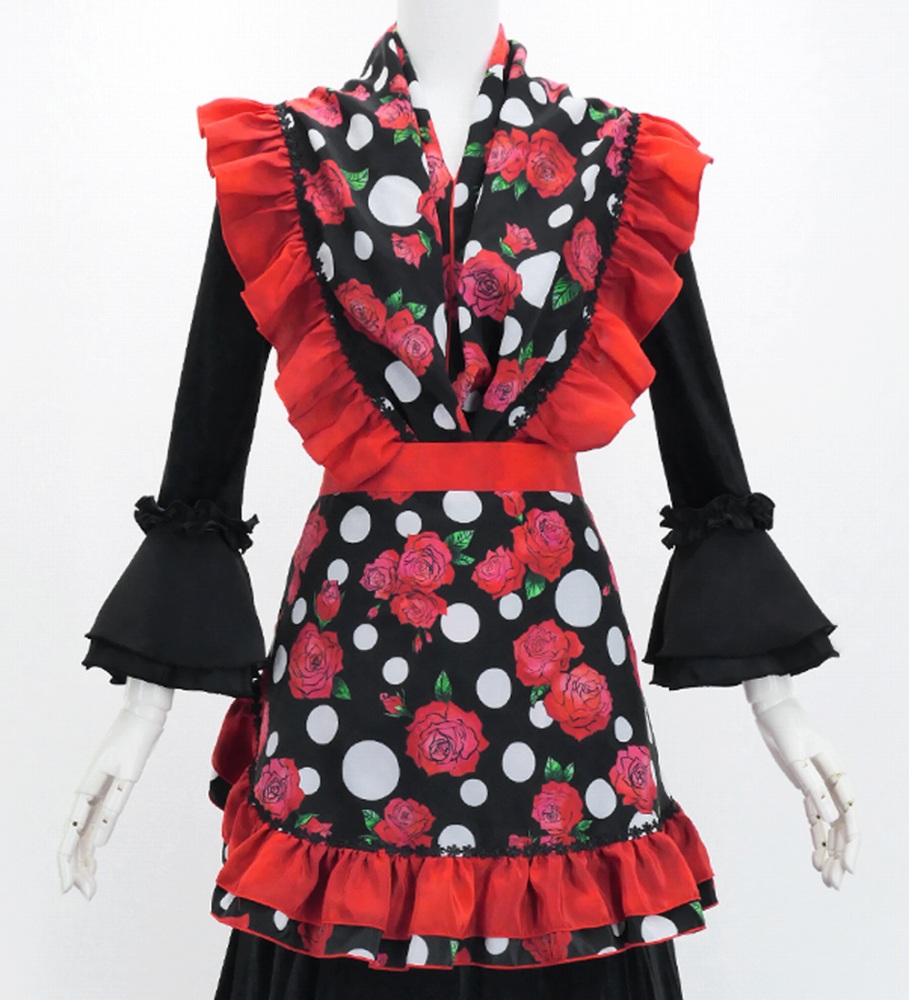フラメンコ ピキージョ・エプロンセット ローズ×水玉 ブラック×レッド