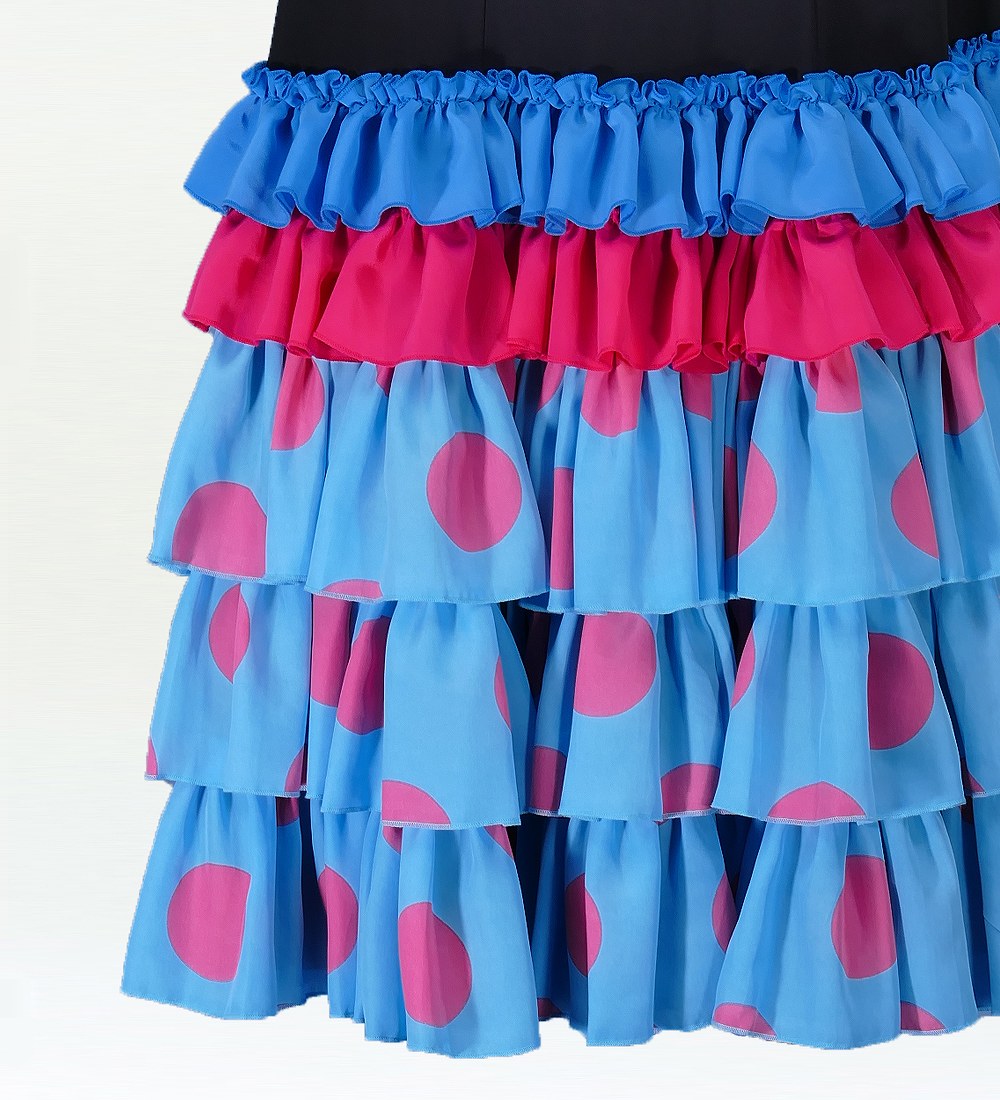 フラメンコ 水玉 フリル セミマーメイド ファルダ スカート ブルー