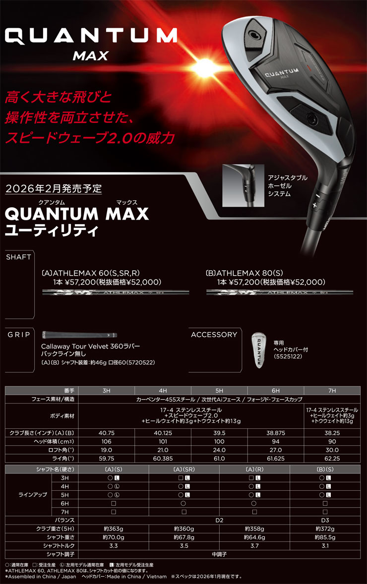 Callaway（キャロウェイ） QUANTUM MAX ユーティリティ ATHLEMAX 60