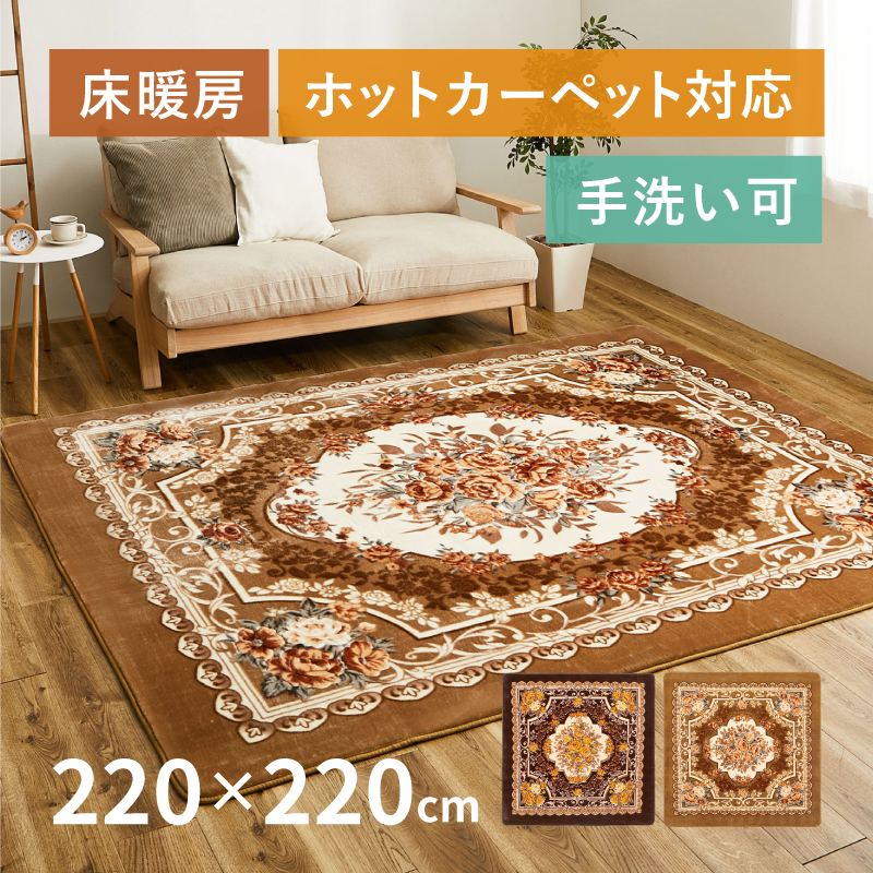 HAGiHARA（萩原） ラグ マット カーペット 3畳 220×220cm 洗える 滑り