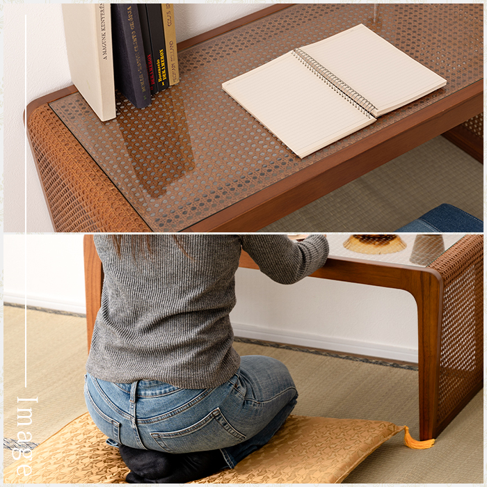 和風 ラタン センターテーブル ガラス 籐 リビングテーブル おしゃれ