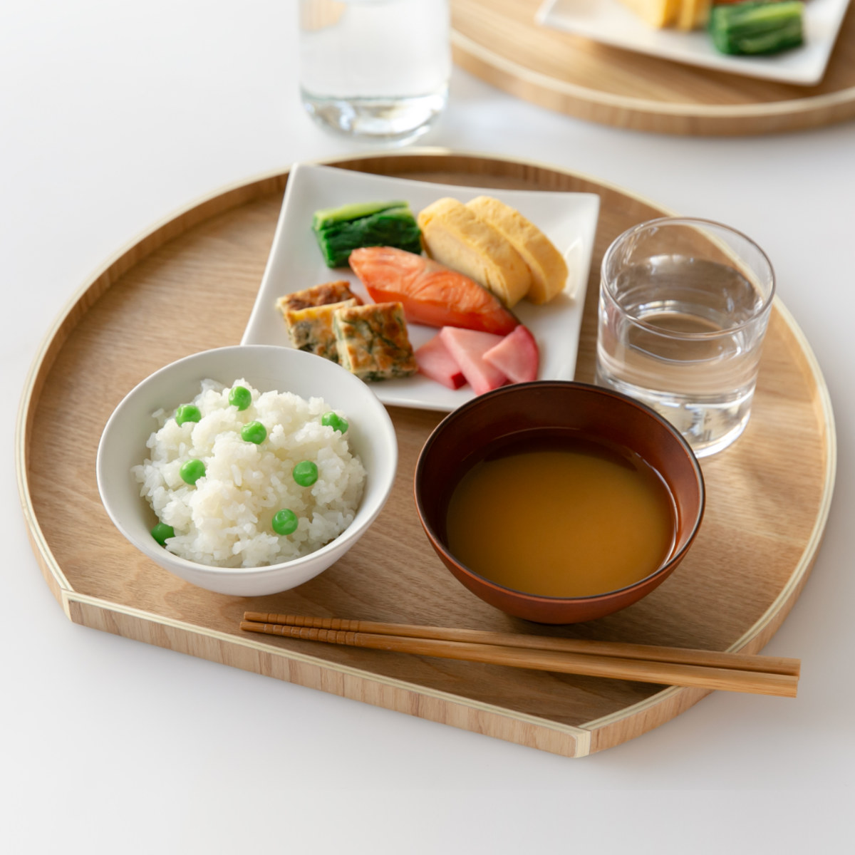 特典付き お盆 36cm トレー 半月膳 半月盆 木製 同色5枚セット