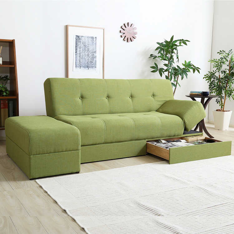 ソファーベッド 3人掛けソファ カウチ 布製 グリーン 緑 ファブリック