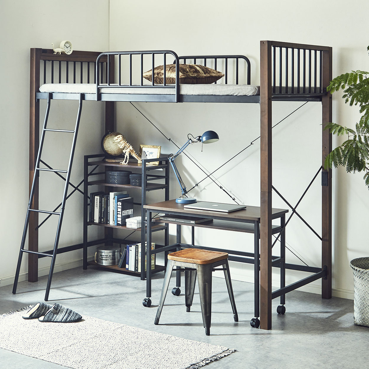 ネルコンシェルジュ ロフトベッド ハイタイプ シングル アイアンベッド