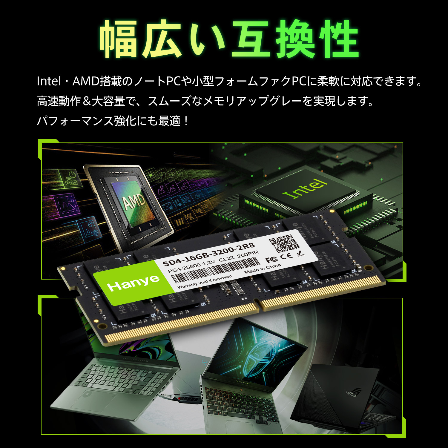 Hanye ノートPC用メモリ PC4-25600(DDR4-3200) 32GB(16GBx2枚) SODIMM