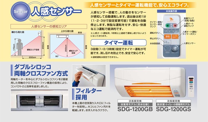 入荷中 脱衣所 暖房 SDG-1200GSM 高須産業 涼風暖房機 トイレ 洗面所