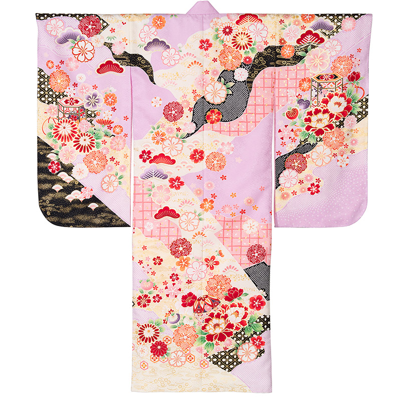 七五三 女の子 着物 四つ身 祝い着 単品 7歳 絵羽柄 襦袢付き