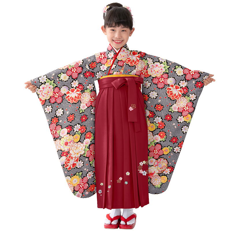 女の子 着物袴セット 卒園式袴 赤 黄色 黒 ピンク 水色 白 七五三 小紋
