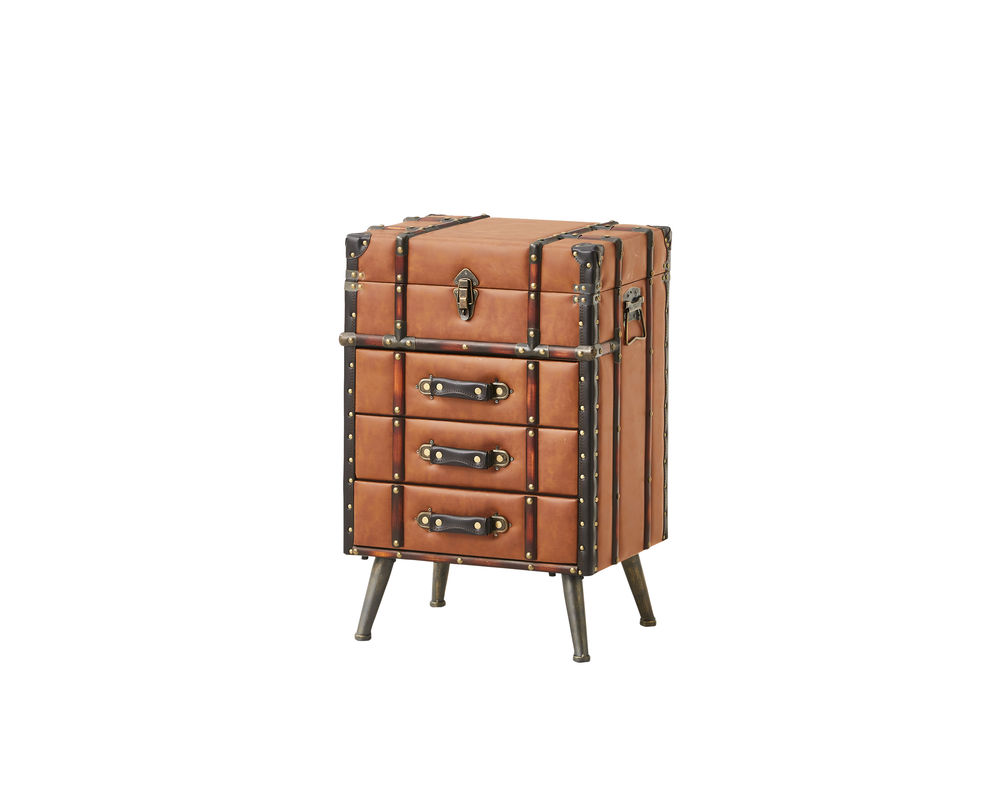 サンコウ 収納チェスト ハイチェスト レトロ風 合皮 アンティーク