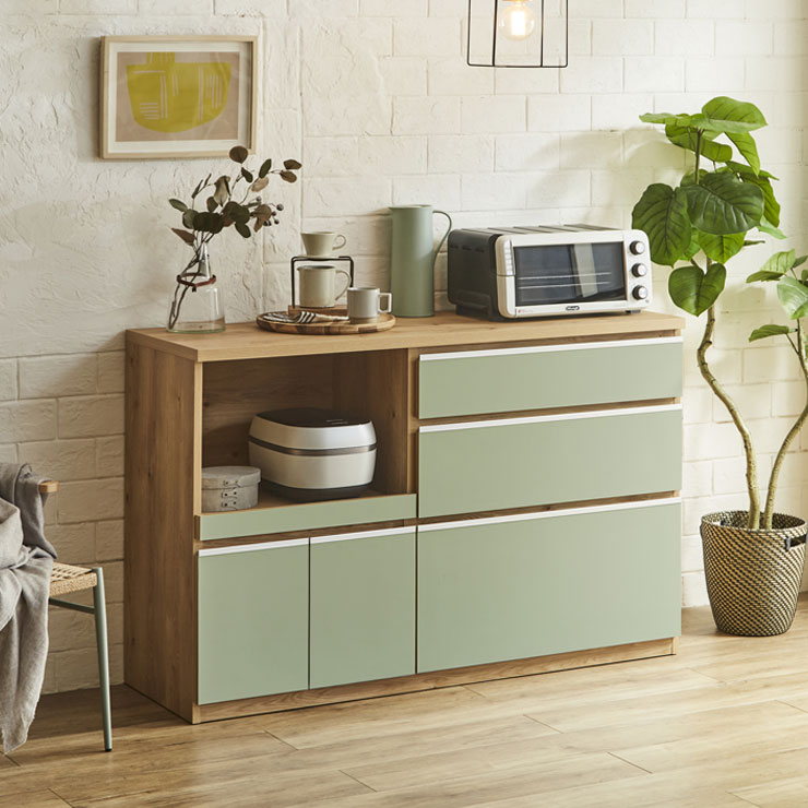 KAGUCOCO 食器棚 ロータイプ キッチンカウンター 140 レンジ台 収納