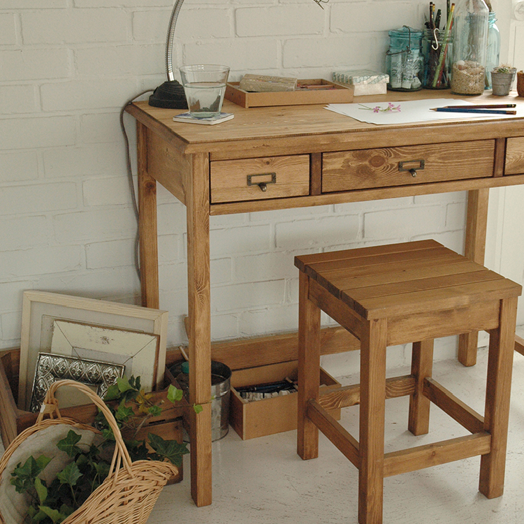 デスク 書斎机 机 テーブル 引出 書斎 パイン材 無垢 フレンチ