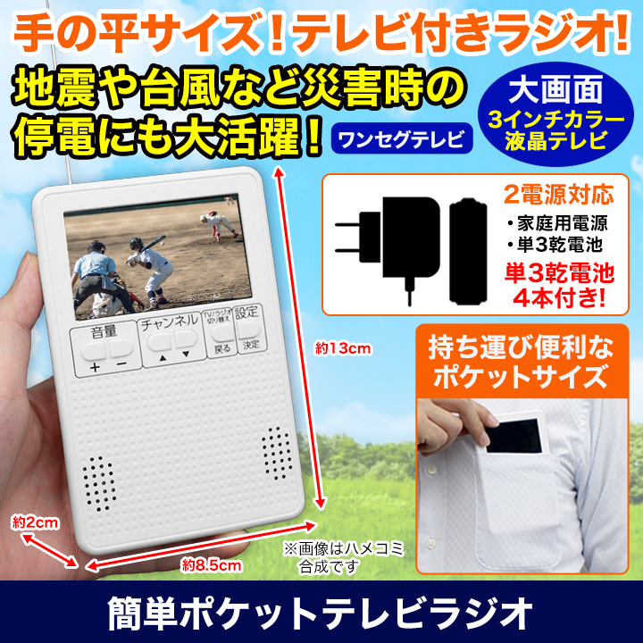 テレビ ラジオ 小型 快適生活 簡単ポケットテレビラジオ+電池4本