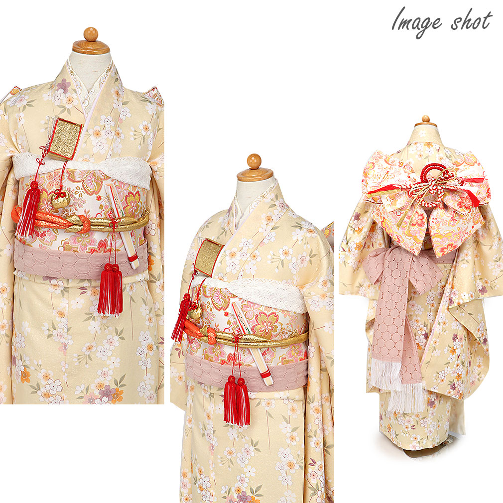 Kisste（キステ） 七五三 作り帯 帯 7歳 女の子 日本製 大寸 白 桃 桜