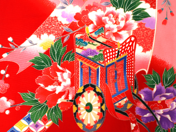 お宮参り 産着 女の子 赤 御所車 束ね熨斗 蝶 着物 長襦袢 セット 古典