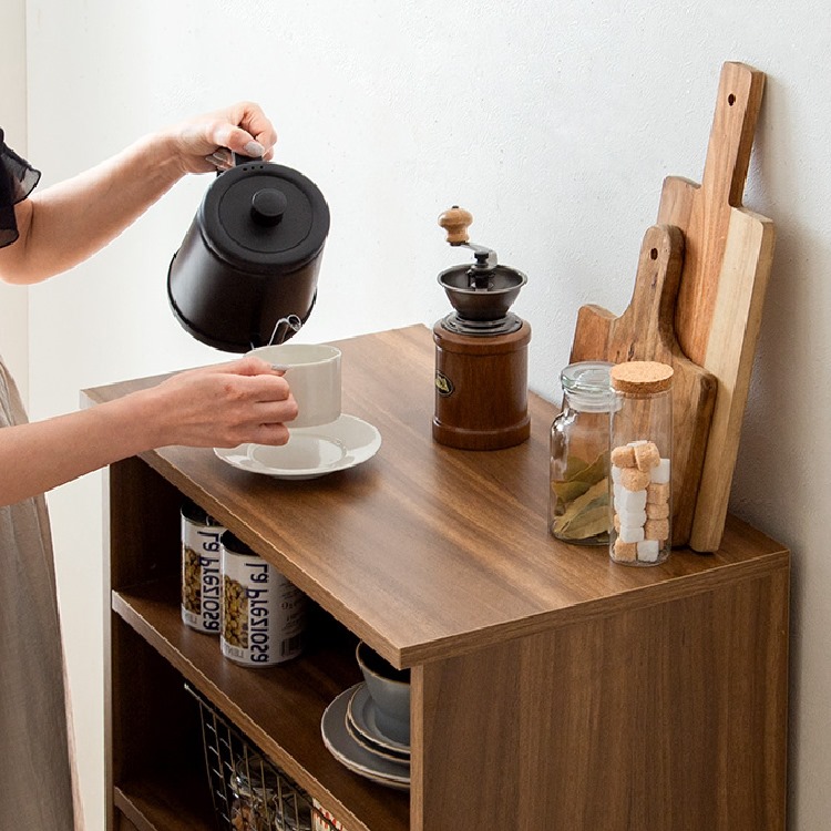 キャビネット 北欧 木製 収納 幅60cm フラップ扉 ナチュラル ブラウン