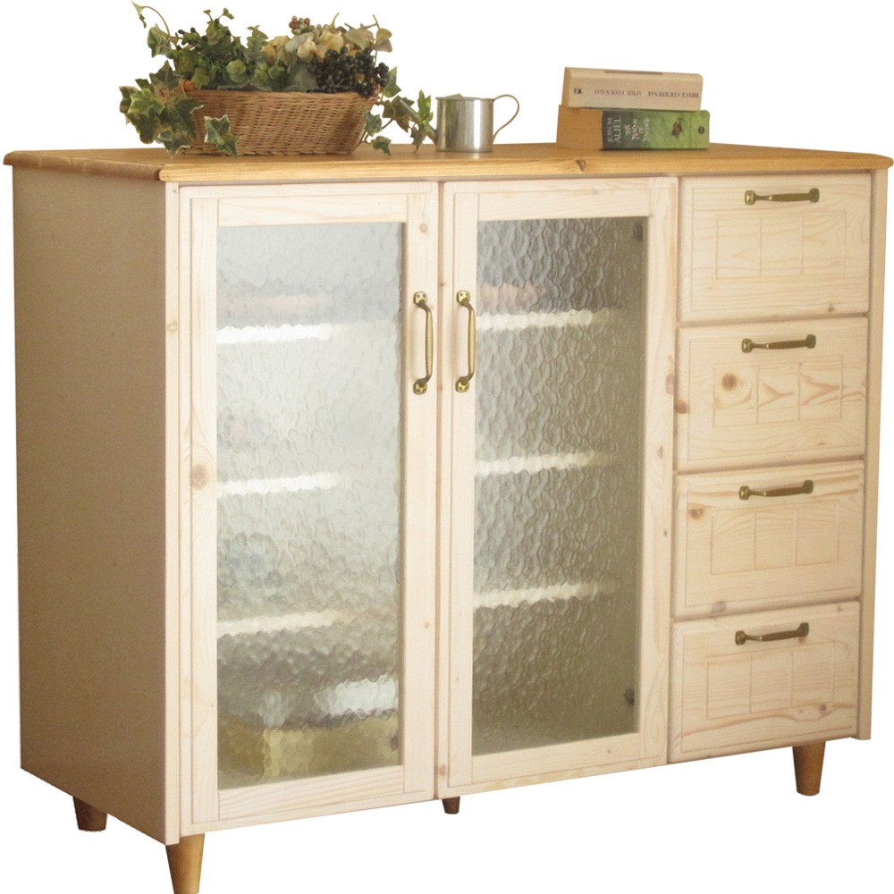 キャビネット おしゃれ 収納 可愛い ガラス フラップ 天然木 フレンチ