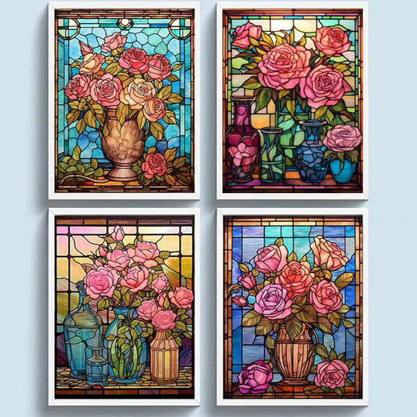 中級 フル ダイヤモンドアート キット ビーズ刺繍 ステンドグラス 窓辺