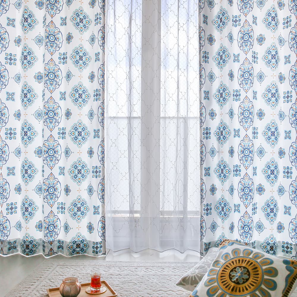 パーフェクトスペース カーテン 非遮光 モロッカン ブルーとイエローの