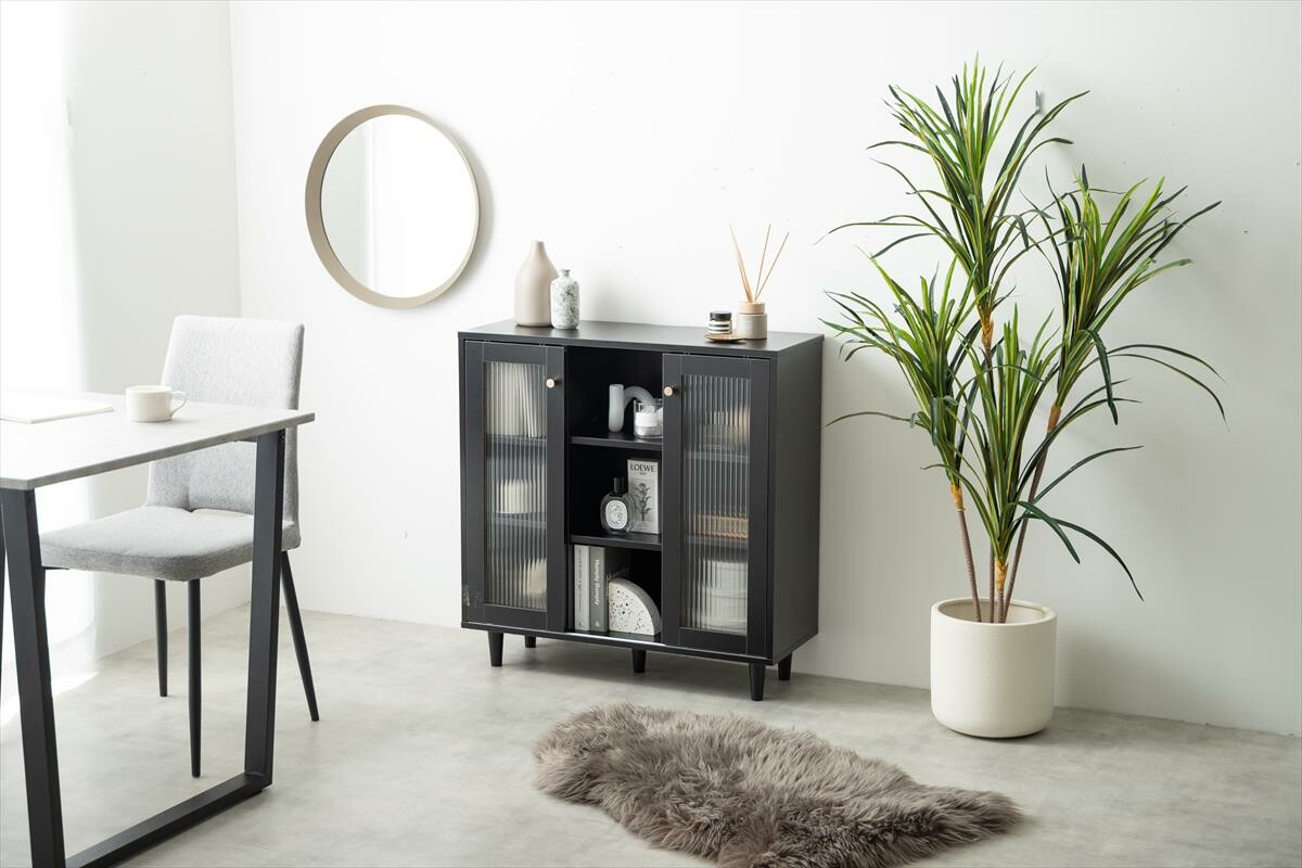 棚 ラック ガラス 扉 北欧モダン おしゃれ レトロ キャビネット サイド