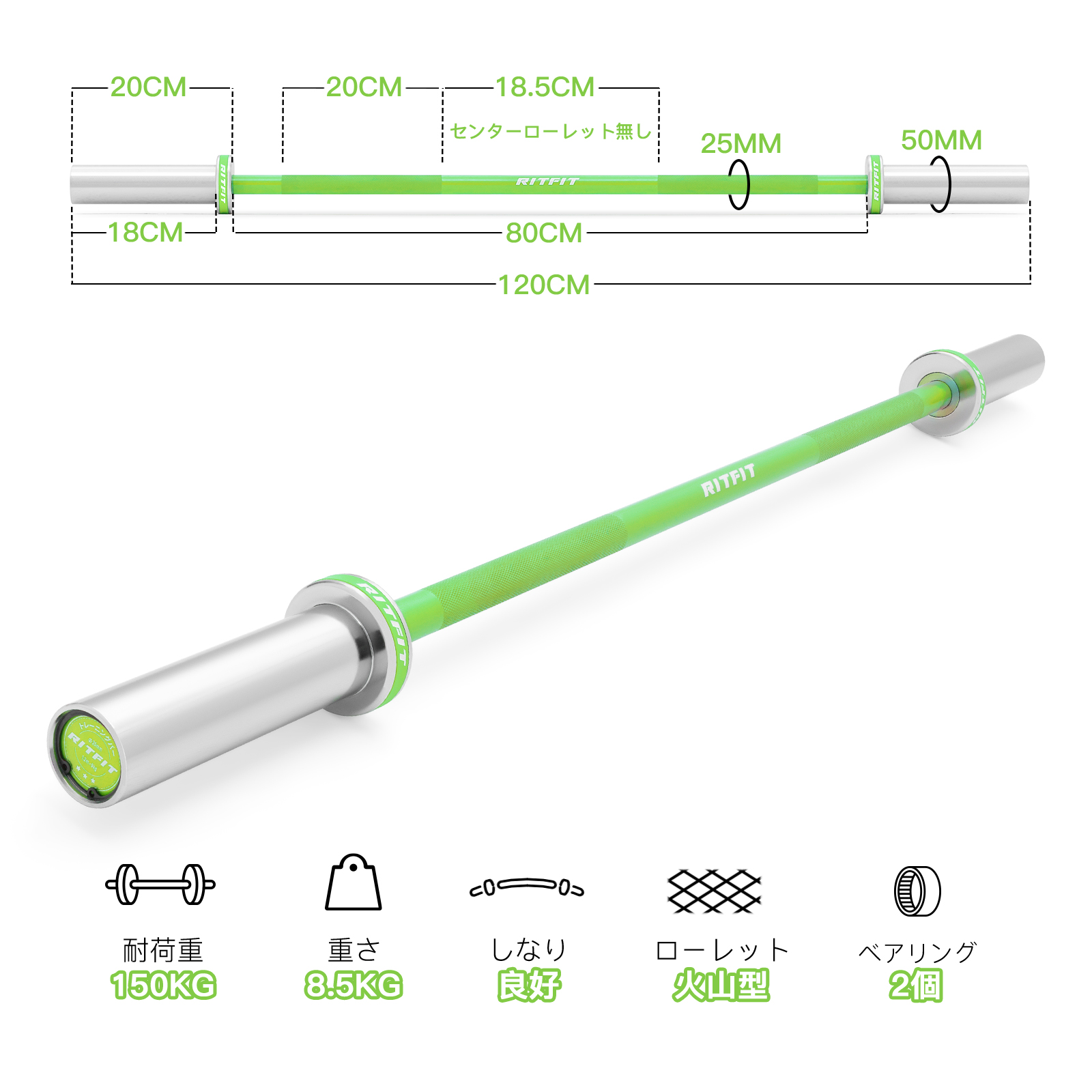 RITFIT 最新型バーベルシャフト 女性用バーベルバー 120cm 200cm 直径