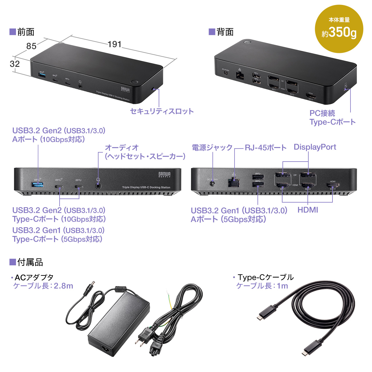 SANWA SUPPLY（サンワサプライ） ドッキングステーション HDMI 3つ 3