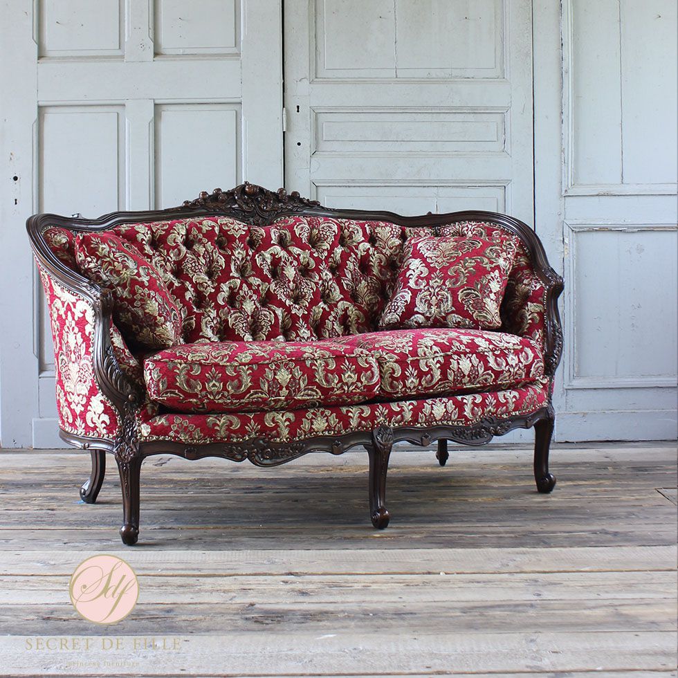 イタリアン ソファ 2人掛け アンティーク ロココ 姫系 猫脚 PUレザー