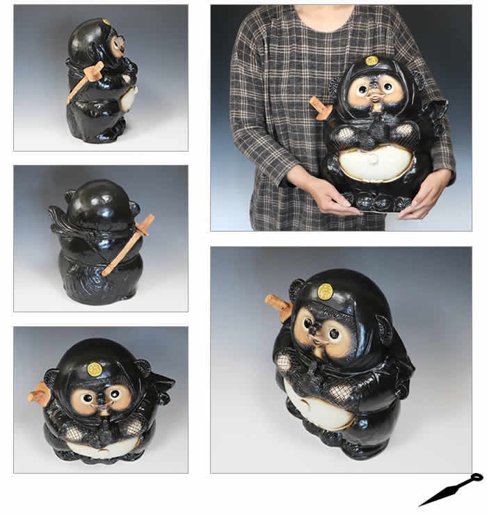 信楽焼 黒忍者狸(大) たぬき タヌキ 開運 縁起物 可愛い 陶器 商売繁盛