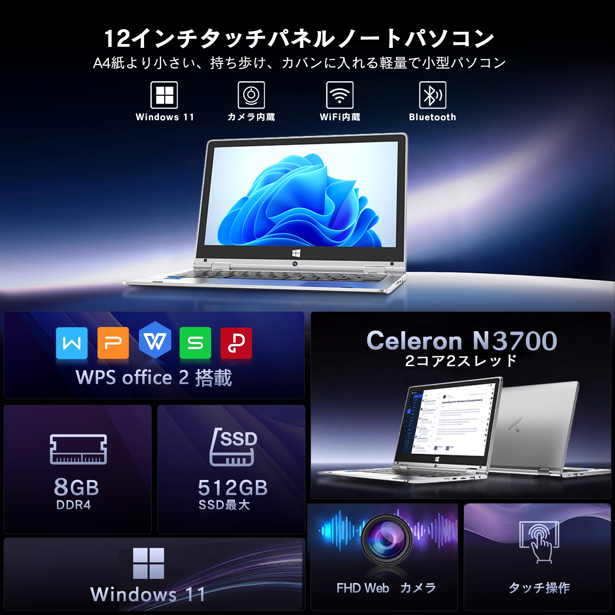 VETESA 新品ノートパソコン 8GB SSD512GB Windows11 Webカメラ 11.6