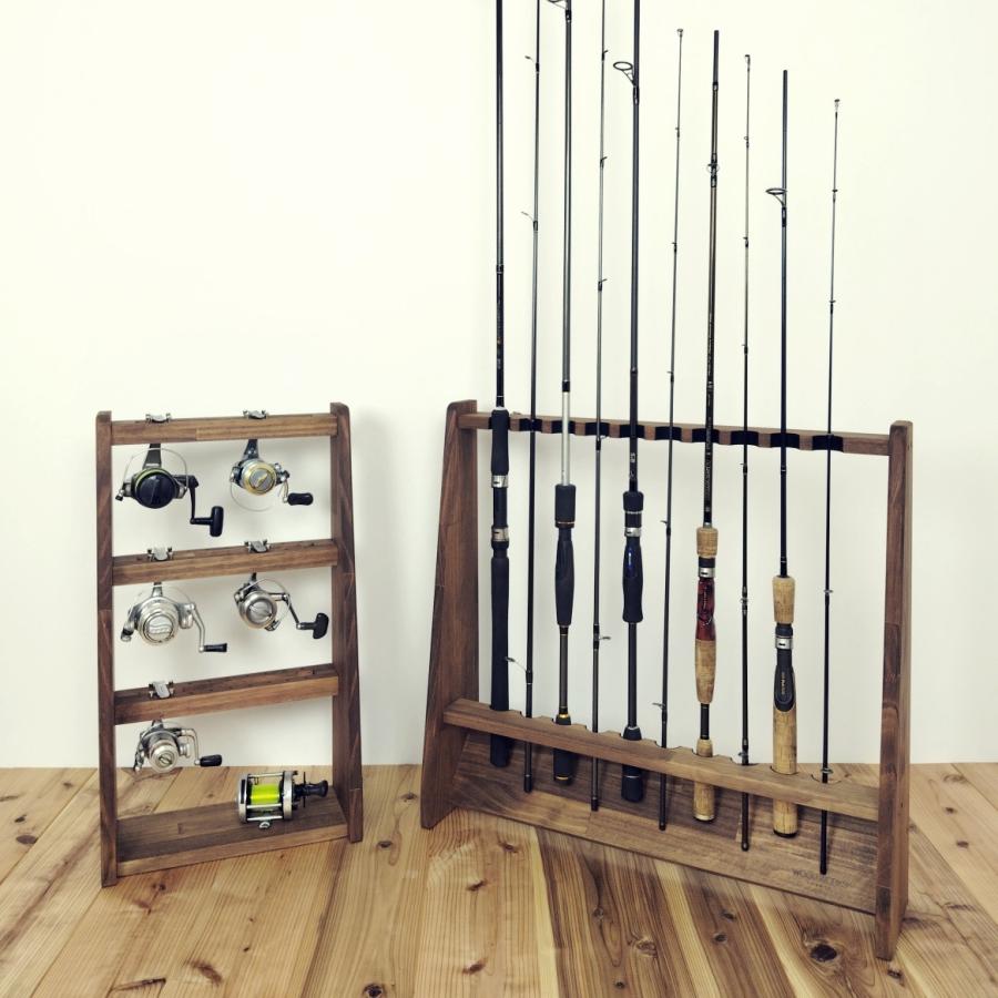 WOODWORKS ロッドスタンド 10本掛 (色：ブラウン) 木製 日本製 片面