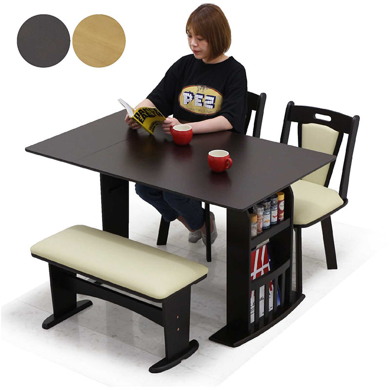 3/5限定 ポイント5倍】伸縮ダイニングテーブルセット ベンチ付き 90