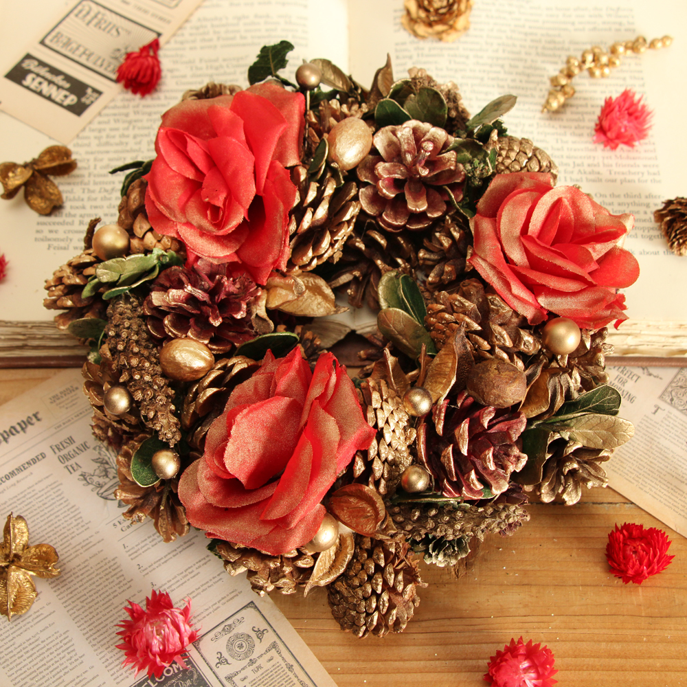 クリスマス リース 即日出荷 ドライ木の実のクリスマスリースM 玄関