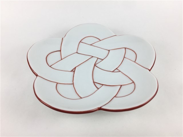 有田焼 田清窯 花結び銘々皿 赤線 太白赤線梅むすび銘々皿 皿 中皿