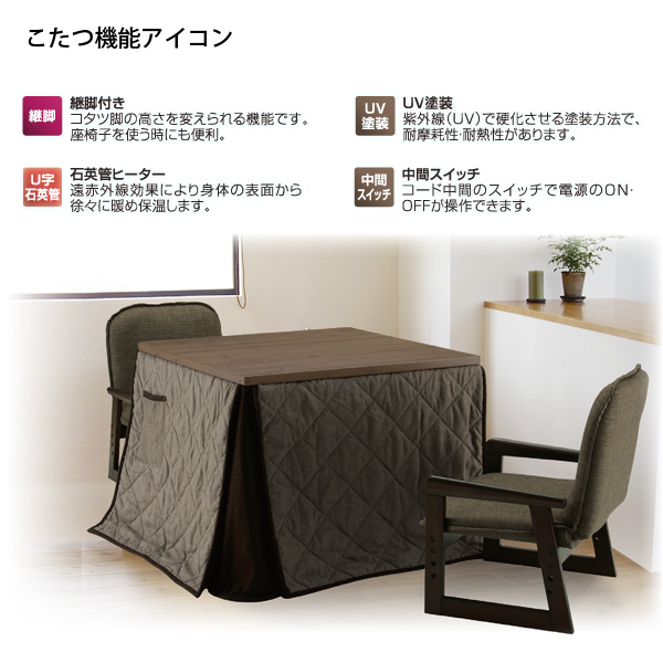 ユアサプライムス おふたり様用こたつ なごみ NGM-N75DLH（MB） 75×75