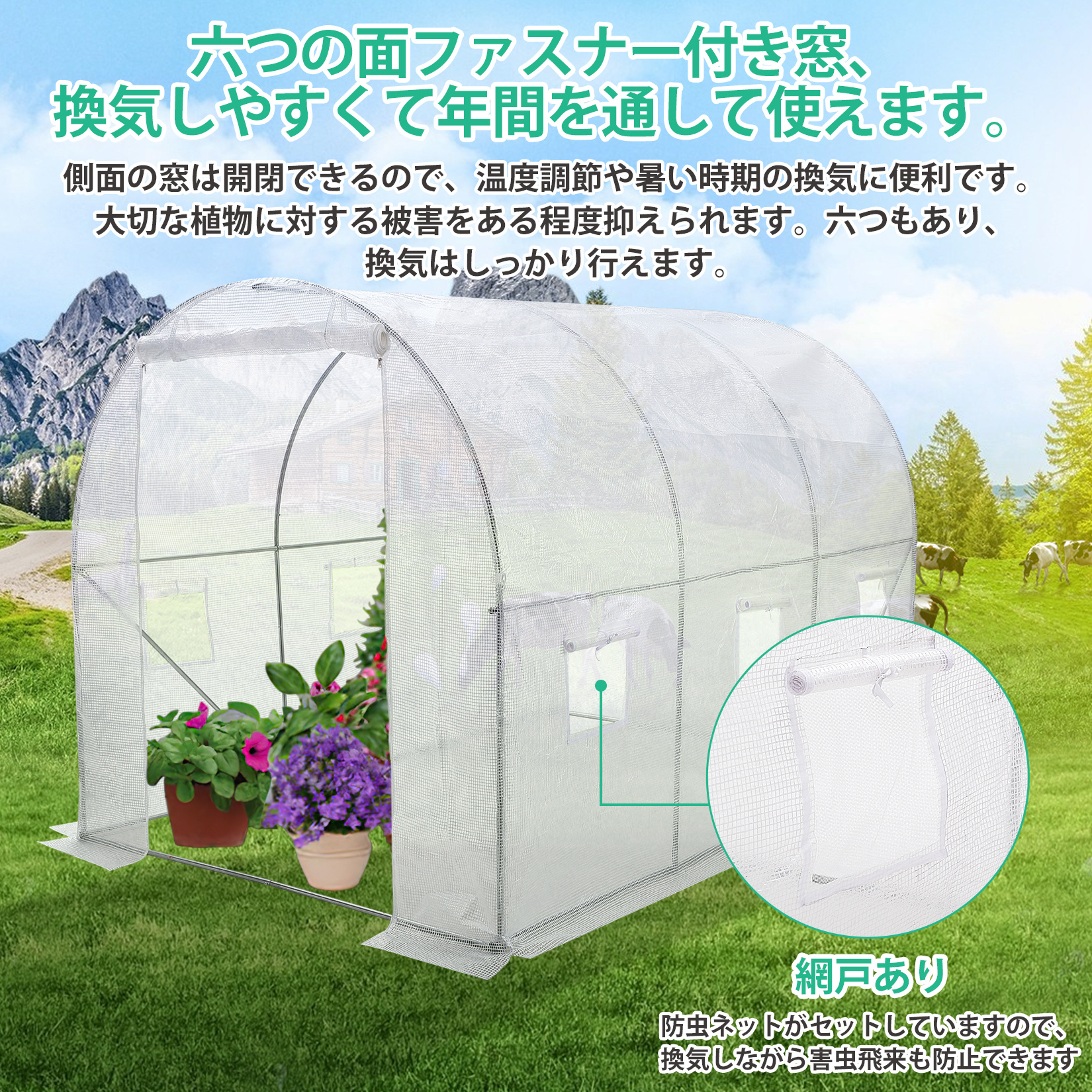 ビニール温室 家庭用 2坪用 大きめサイズ 家庭菜園 ビニールハウス