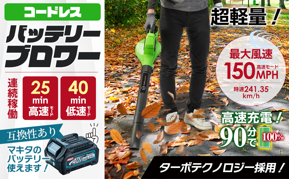 3点セット ブロワー本体/充電器1/バッテリー1】超軽量1.4kg充電式
