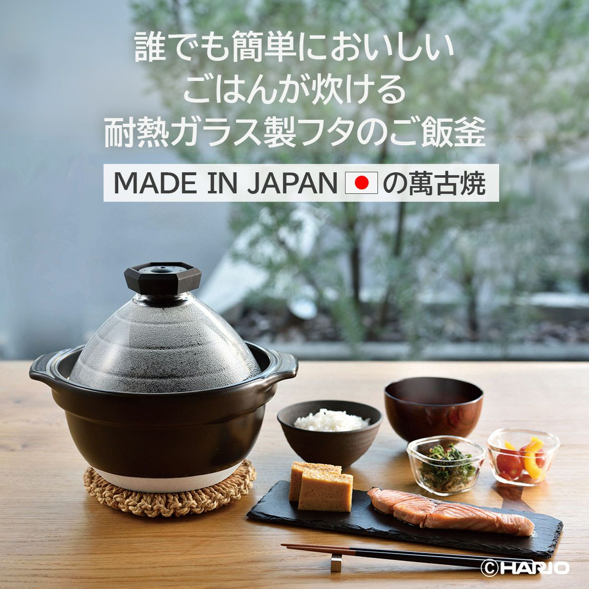 ハリオ HARIO フタがガラスのご飯釜2～3合《公式》キッチン用品ソル
