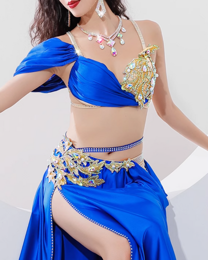 送料無料】 即納 ベリーダンス衣装 オリエンタル セットアップ ブルー