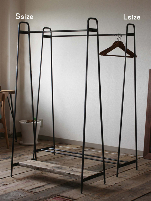 ≪ハンガーラック≫【黒皮仕様 アイアン/USED足場板/2サイズ】 HRA01