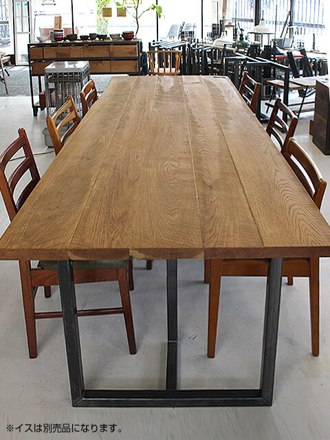 ≪テーブル≫【無垢オーク天板 ラフ仕上げ/ 板のみまたは鉄脚付】［C
