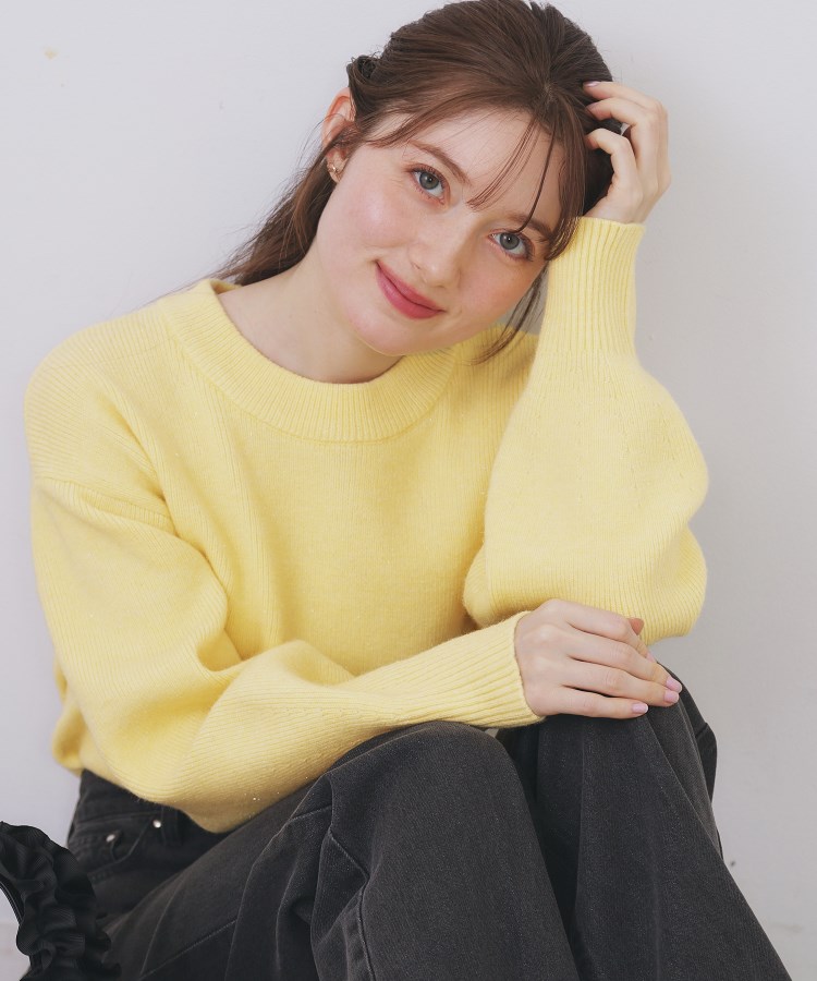 モックネックボクシーラメニット【洗濯機OK】《7col》（ニット