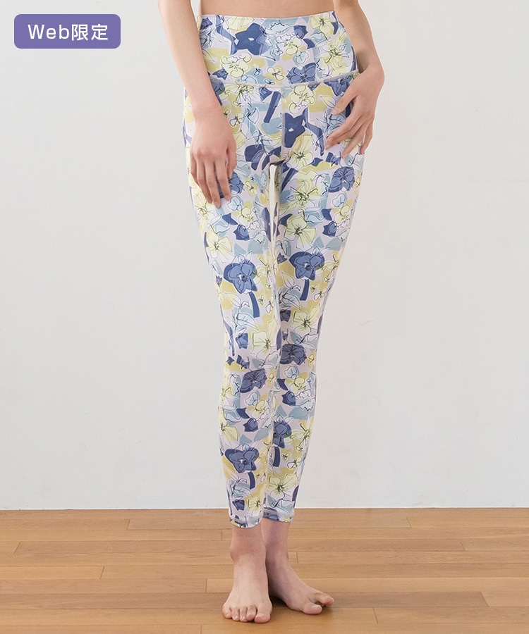 SUKALA】ミックスフラワープリントレギンス(Lサイズ イエローオレンジ