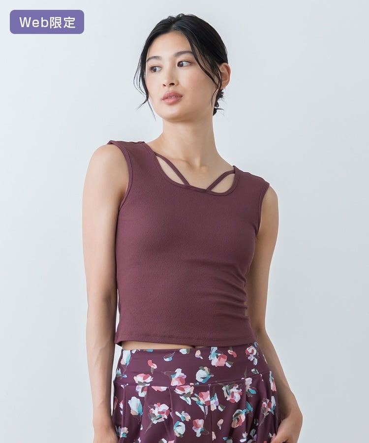 SUKALA】クロスデザインショートタンクトップ(XSサイズ ワイン