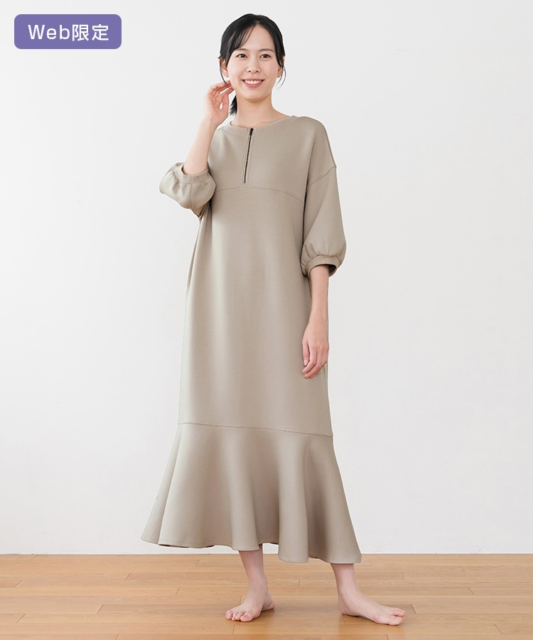 SUKALA】ダブルエアーzipワンピース(M・Lサイズ サンドベージュ