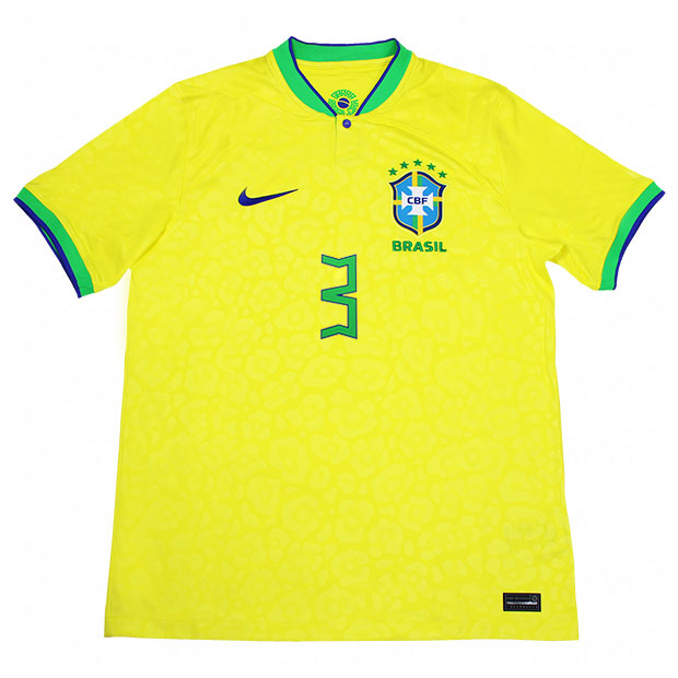 ブラジル代表 2022 ホーム 半袖レプリカユニフォーム 3.チアゴ・シウバ