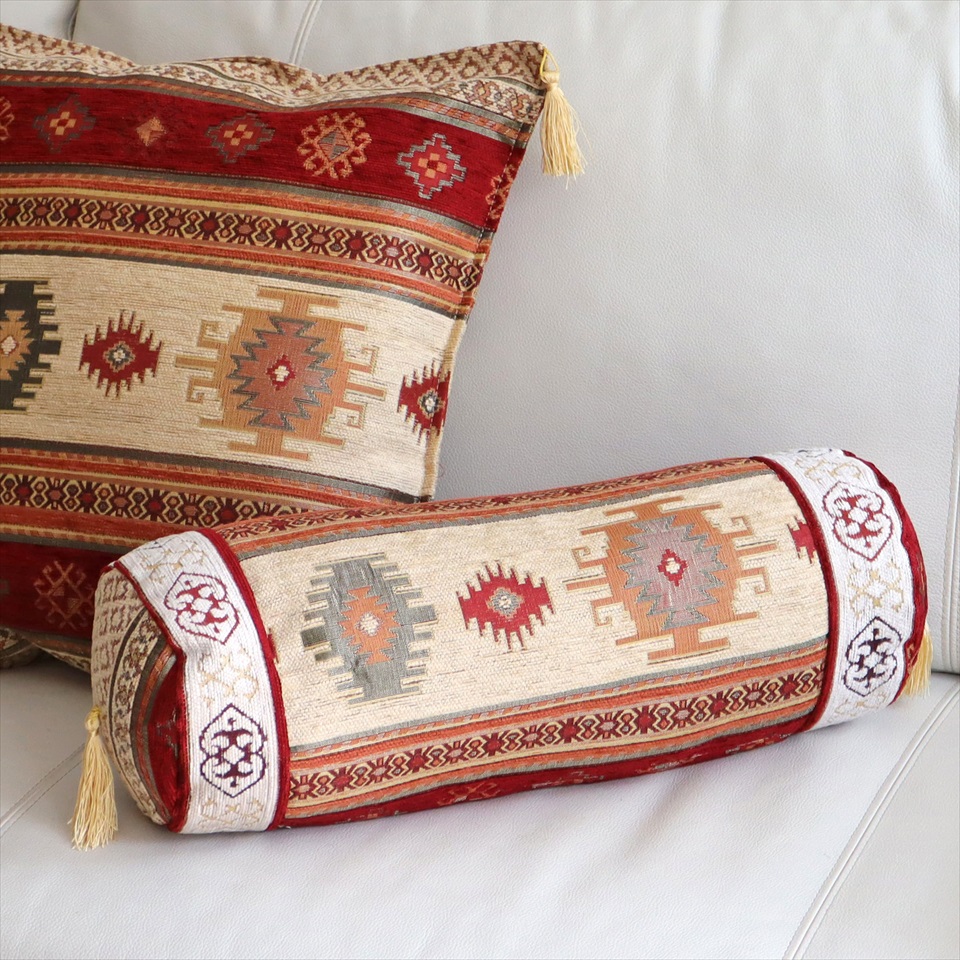 キリムスタイル / 筒型 クッションカバー ボルスターカバー トルコ