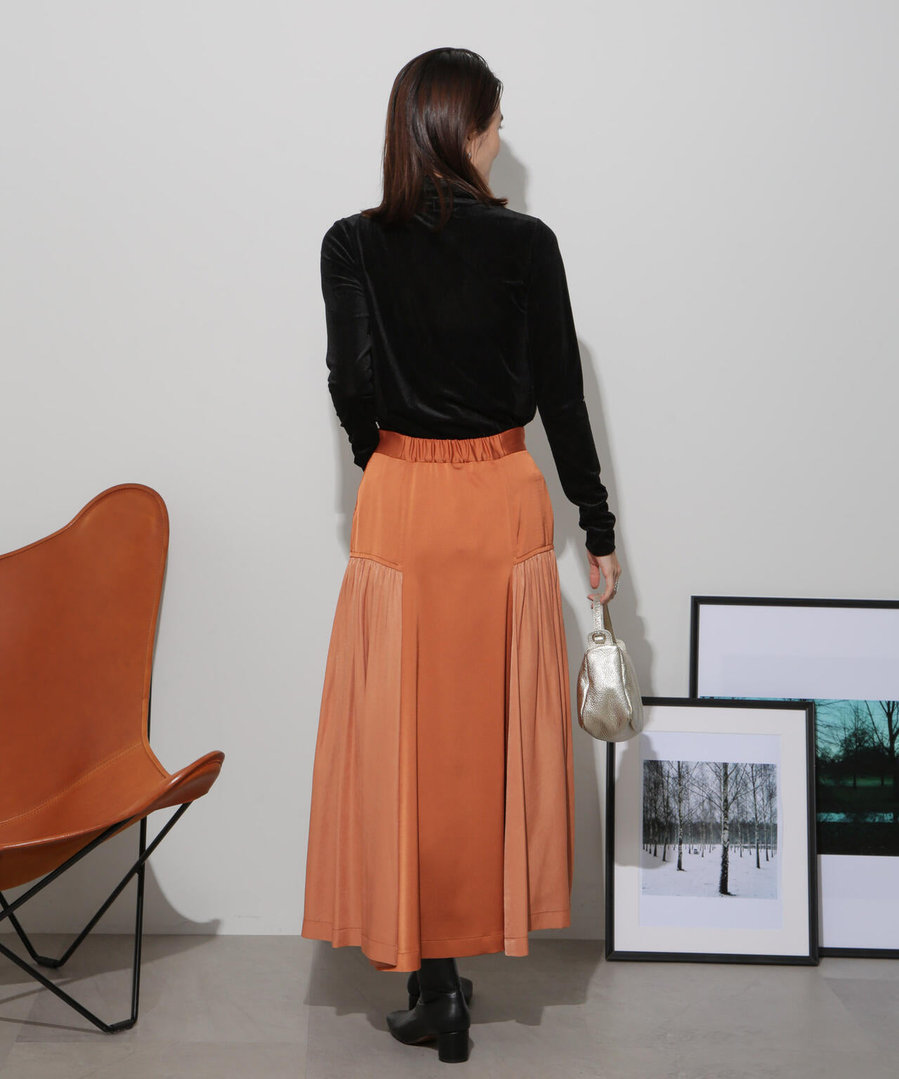 サイド切り替え サテンスカート