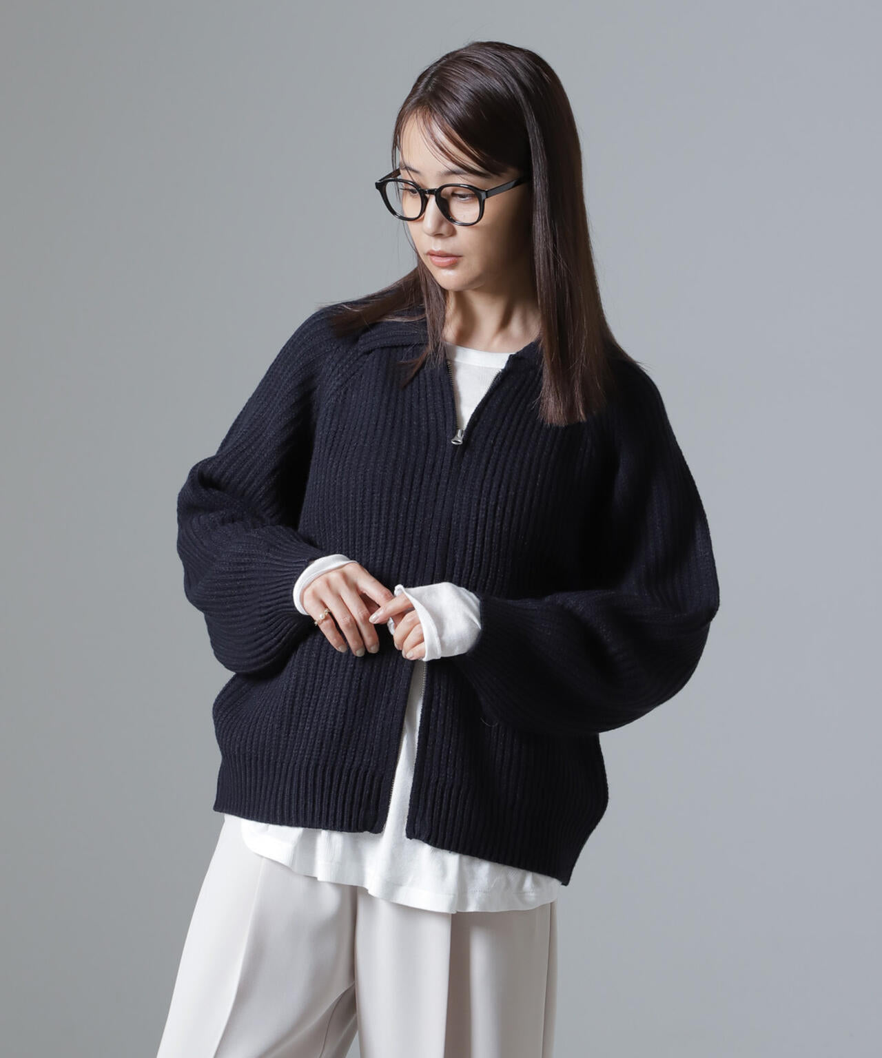 ダブルジップ ニット ブルゾン