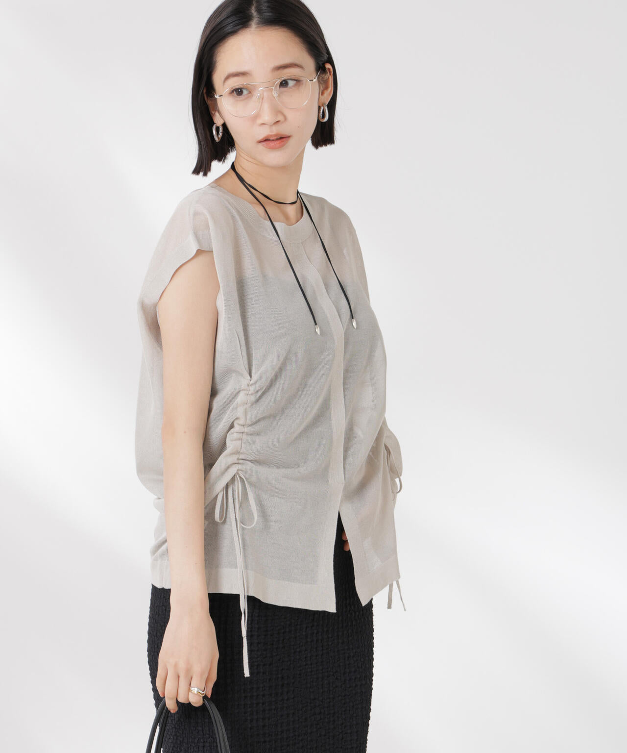 前後2way ドロスト デザイン シアー ニット