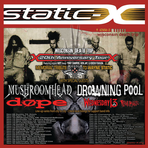 STATIC-X announces new support for select dates of the final leg