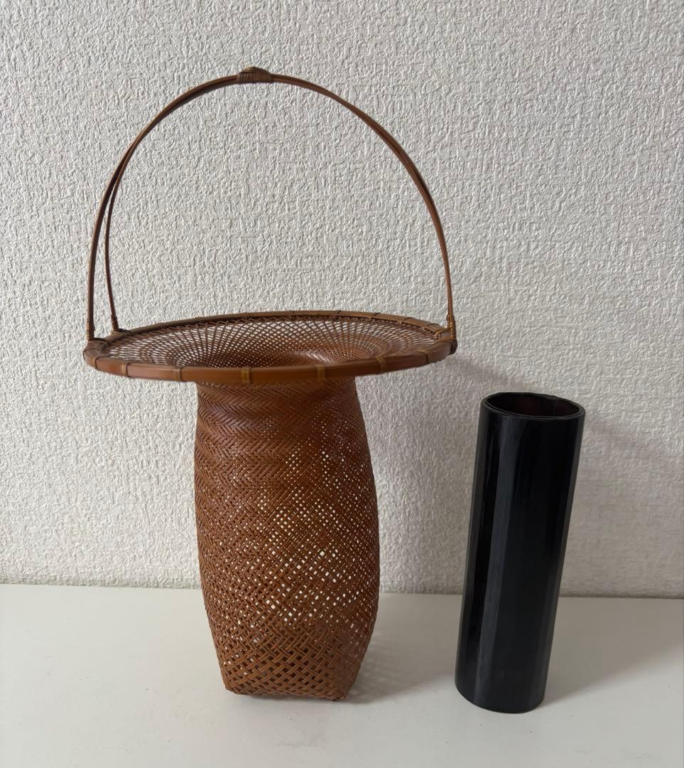 いけばな　茶花　花入　小原流　竹細工　林真光　在铭 竹編手付　花籠　華道具　花器 花入 小原流 竹細工 林真光 在铭 竹編手付 花籠 華道具 花器 竹籠